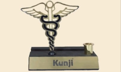 metal table top logo with glass